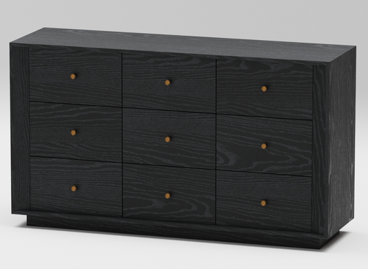 9 Drawer Dresser, Mid Century Modern Dresser with Storage, 55" Wide Chest of Drawers with Wood Grain Texture, Dresser TV Stand, Drawers Organizer for Bedroom, Living Room, Hallway, Black